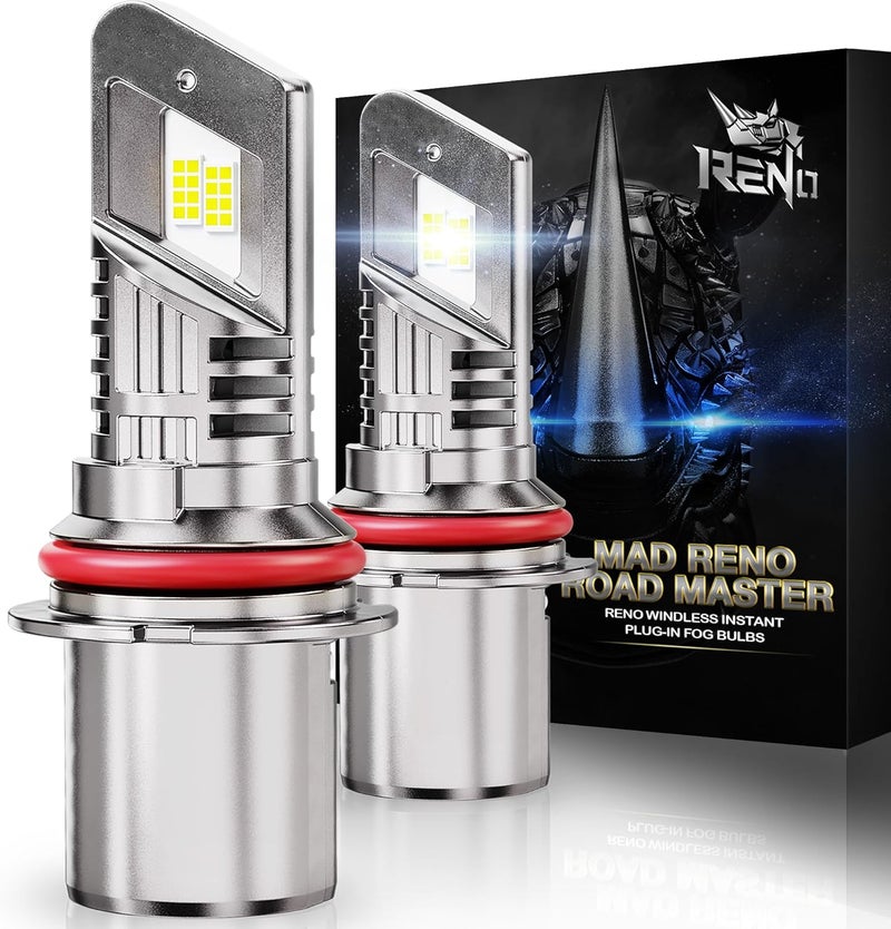 Reno 9007 Bulb, 9007 Fog Light 6500K White Fanless In Line HB5 Auxiliary Fog Bulbs Plug and Play, Pack of 2 - Image 1